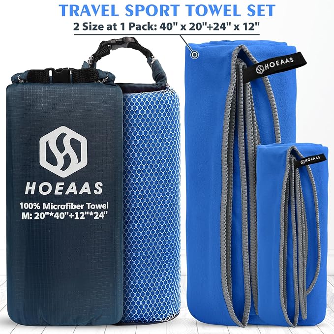 HOEAAS 2 Pack Microfiber Camping Towels, Quick Dry Towel, Super Absorbent Ultra - Image 2