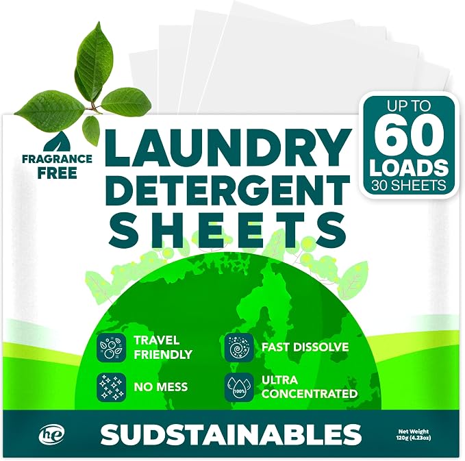 Sudstainables Laundry Detergent Sheets 60 Loads – Dissolvable Laundry Sheet by Sudstainables