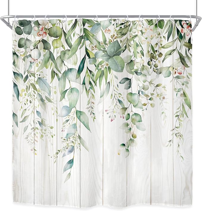 Riyidecor Sage Green Eucalyptus Leaves Shower Curtain - Image 7