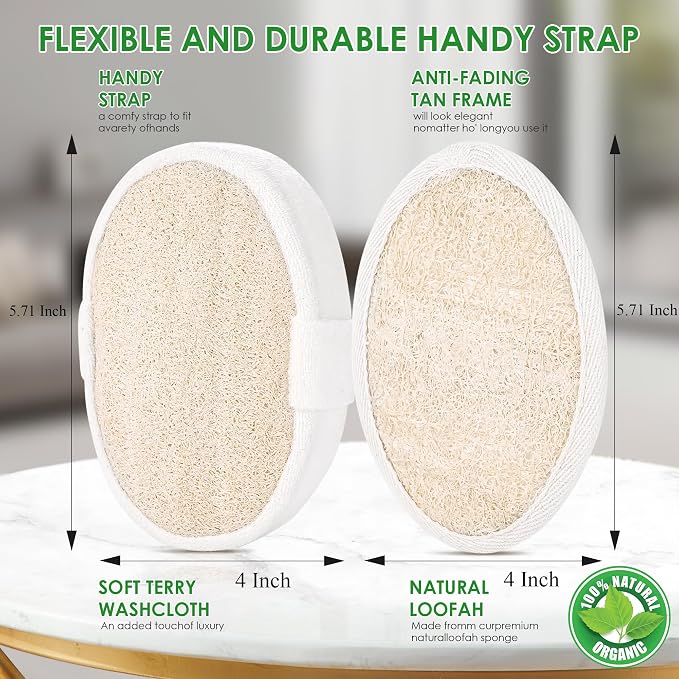 Natural Loofah Sponge, 4 Pack Exfoliating Body Scrubber - Image 3