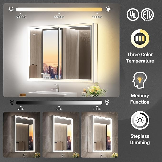 30x32 Beveled Lighted Medicine Cabinet - Image 5