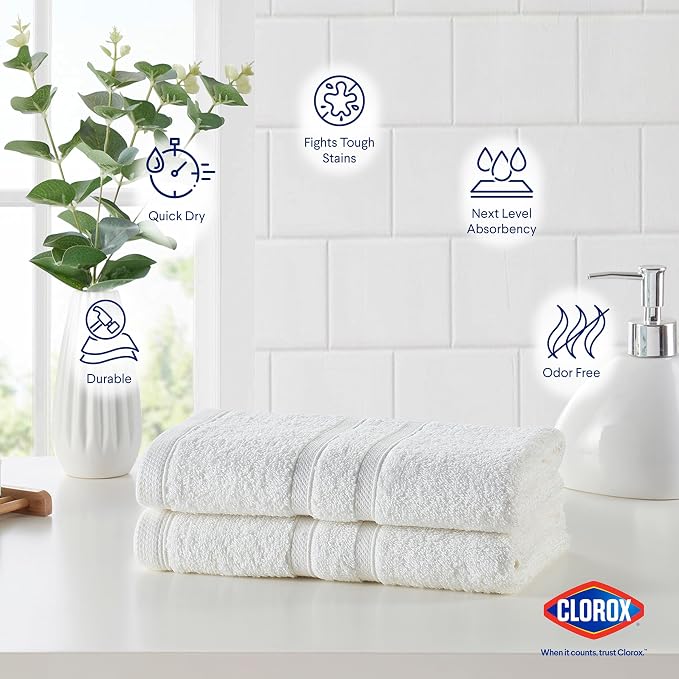 CLOROX Bleach Friendly Towels, Quick Dry, 100% Cotton Hand Towels, Highly - Image 4