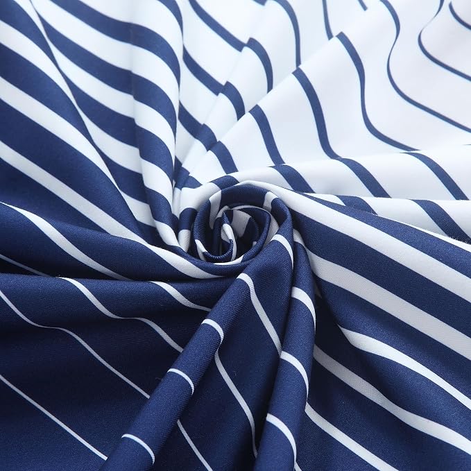 Blue Shower Curtain, Modern Navy Blue and White Gradient Horizontal Stripe - Image 2