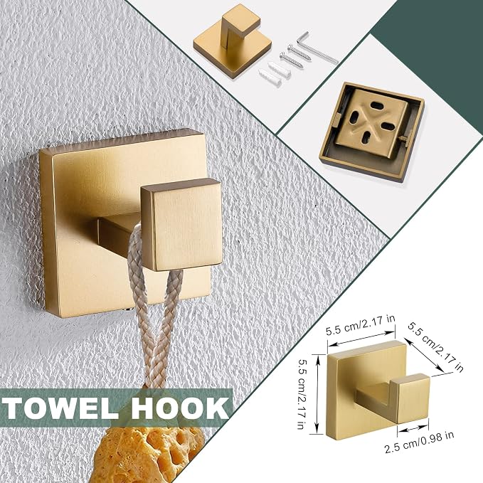 Brushed Gold Bathroom Towel Bar Holder Sets Premium Stainless Steel 4-Piece - Image 4
