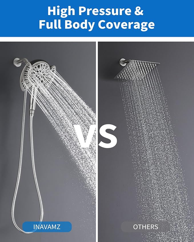 2-in-1 Shower Head with Handheld Combo: Rainfall Shower Head & Detachable - Image 3