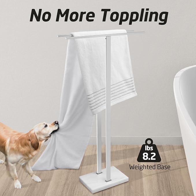 KES Standing Towel Rack with Marble Base, Fits Large Bath Towel, 18/8 Stainless - Image 4