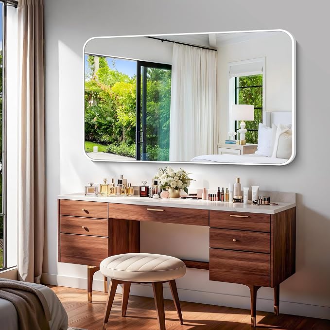 BONEWEI White Bathroom Mirror, 60x36 inch Wall Mirror - Image 8