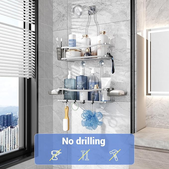 Hanging Shower Caddy Bathroom Organizer: Rustproof Shower Shelf Racks Over - Image 2