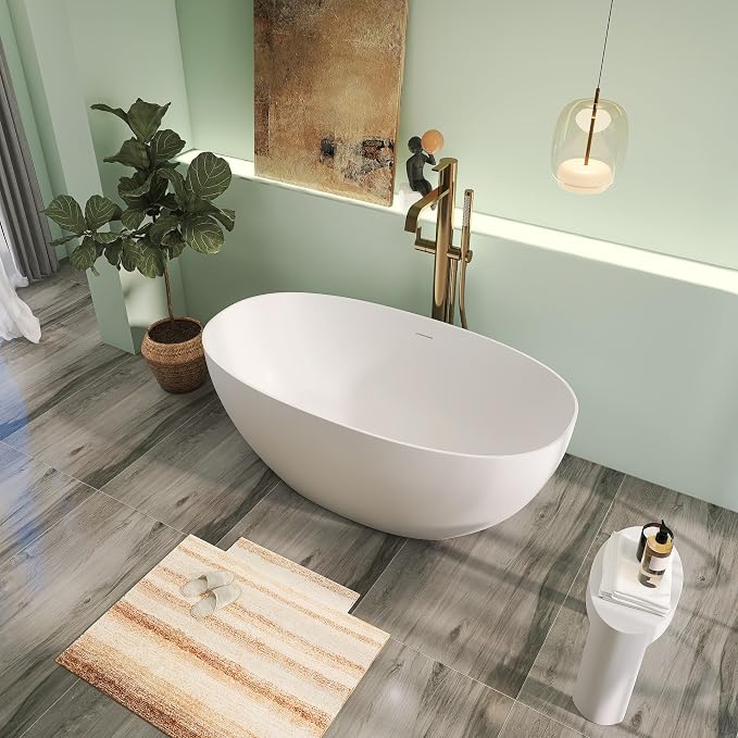 59" Premium Solid Surface Freestanding Bathtubs, Upgraded Matte White Modern - Image 3