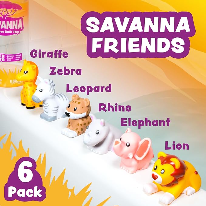 Tub Works® Savanna™ Mold Free Bath Toys, 6 Pack | Sealed, No Hole Bath Toys - Image 3