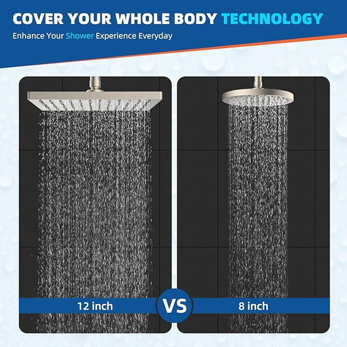 Hibbent Thickness Metal Rain Shower Head, 12 Inch High Pressure Shower Heads - Image 2