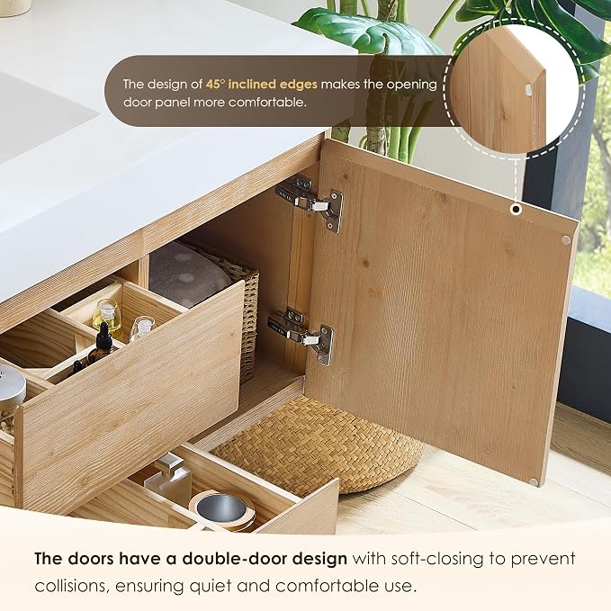 48 Inch Floating Sink Bathroom Vanity Wall Mount Single Vanities Overflow - Image 6