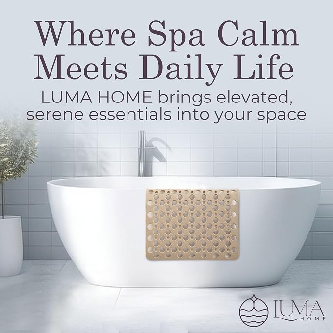 Non Slip Bathtub Mat and Shower Mat Beige TPE Strong Suction Cups Aesthetic - Image 7