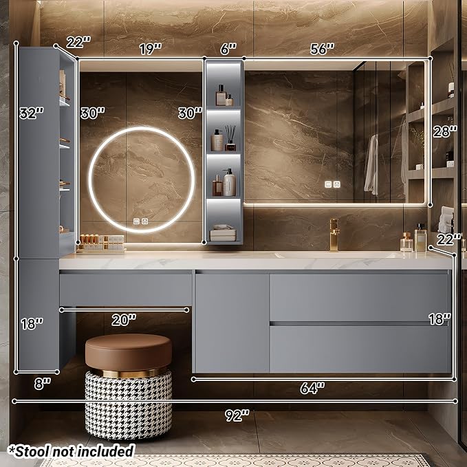 Floating Bathroom Vanity with Makeup Table, Single Sink Bathroom Vanity - Image 2
