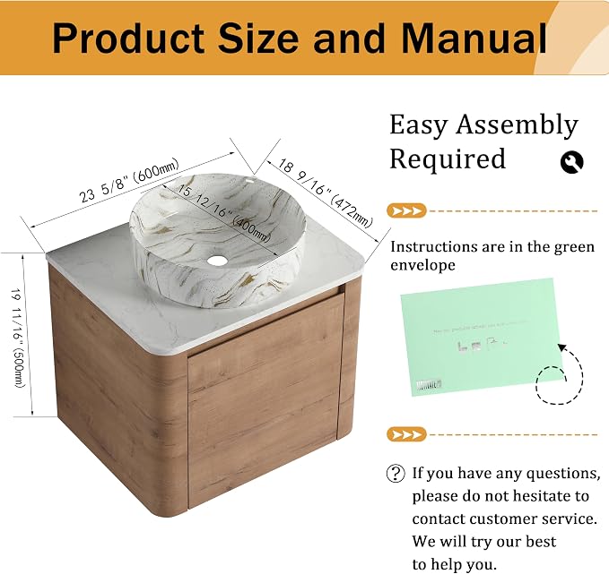 Malwee 24" Floating Bathroom Vanity - Image 2