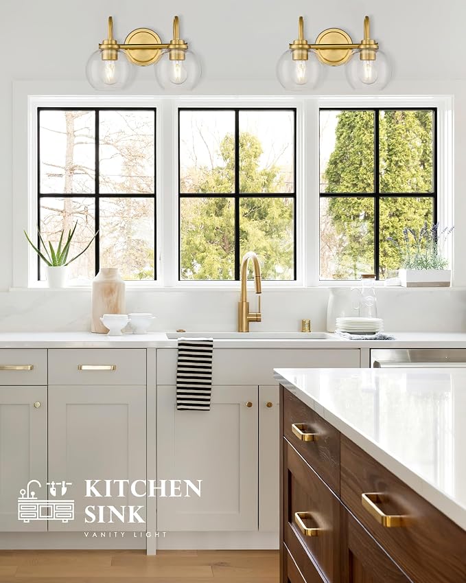 Bathroom Light Fixtures, 2-Light Brushed Gold Vanity Lights - Image 7