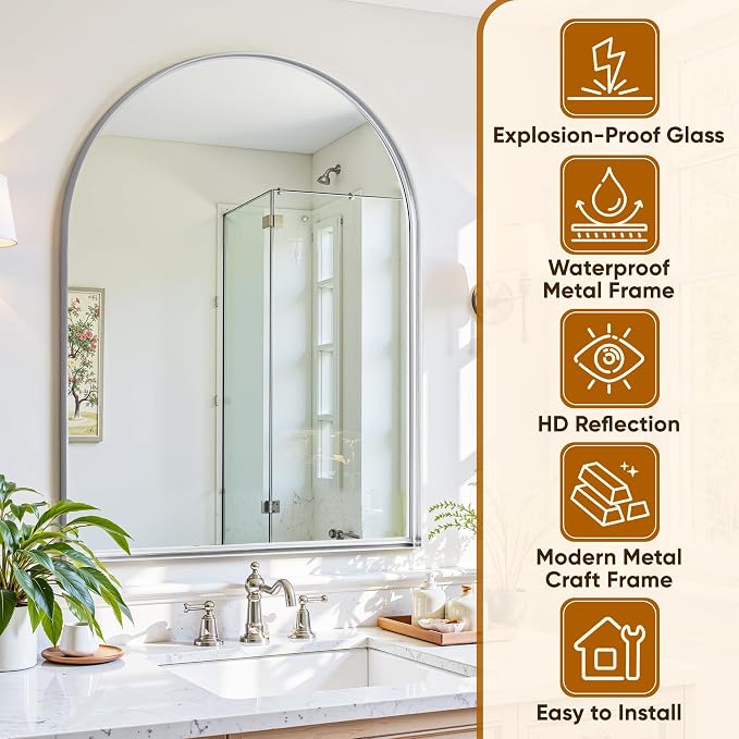 Arched Mirror 22"x30", Bathroom Mirror, Wall Mounted Vanity Mirror - Image 5