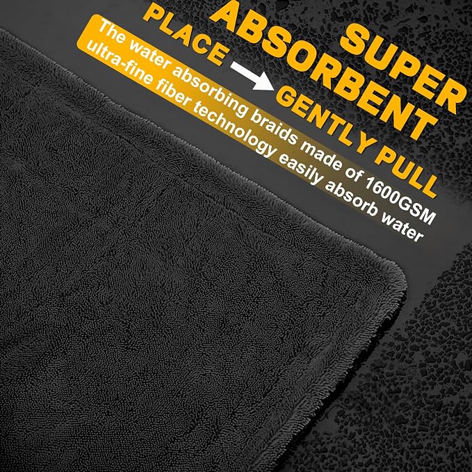 2-Pack Double Sided Car Drying Towel, 1600 GSM Super Absorbent Microfiber - Image 6