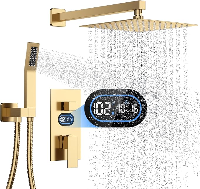 Shower Faucet Set with Hydro Power Temperature Display, Shower System Bathroom by DesignedforaSpa-LikeShower