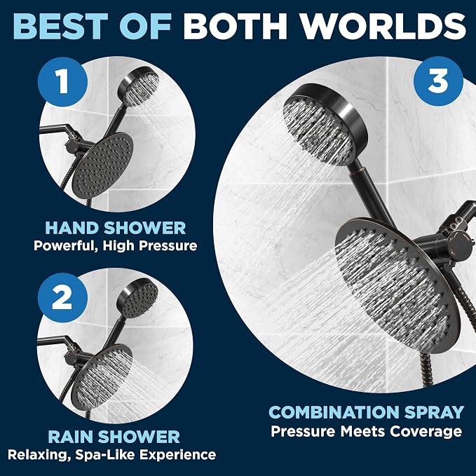 HammerHead Showers® Solid Metal Dual Shower Head Combo – OIL RUBBED BRONZE – 8 - Image 2