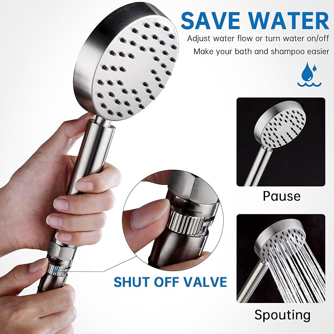 G-Promise Solid Metal Brushed Nickel Handheld Shower Head - Image 2