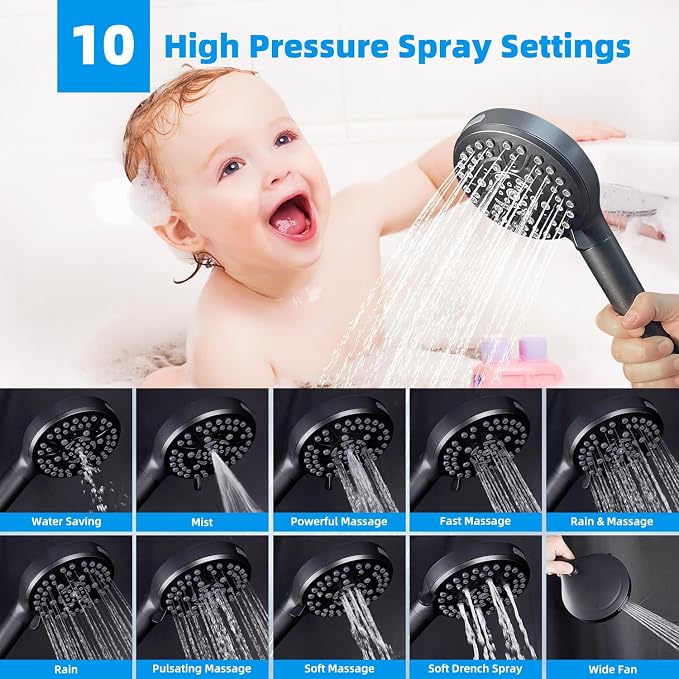 Hibbent All Metal 10'' Dual Filtered Rainfall Shower Head Combo, High Pressure - Image 2