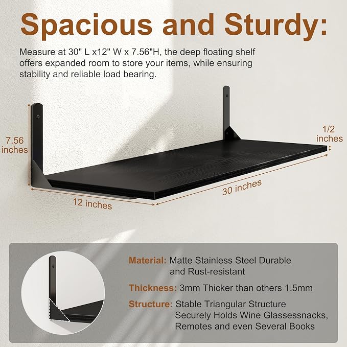 30" W x 12" D Black Floating Shelves - Image 3