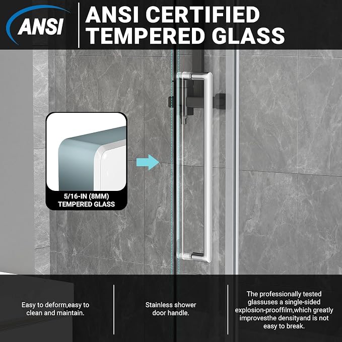 Chabatree Shower Door 60" W x 76" H Frameless Sliding Shower Door, Frameless - Image 3