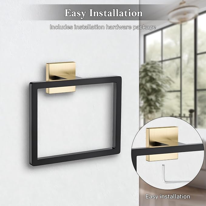 2-Piece Black Gold Towel Ring, Hand Towel Holder, Modern Towel Holder Stainless - Image 3