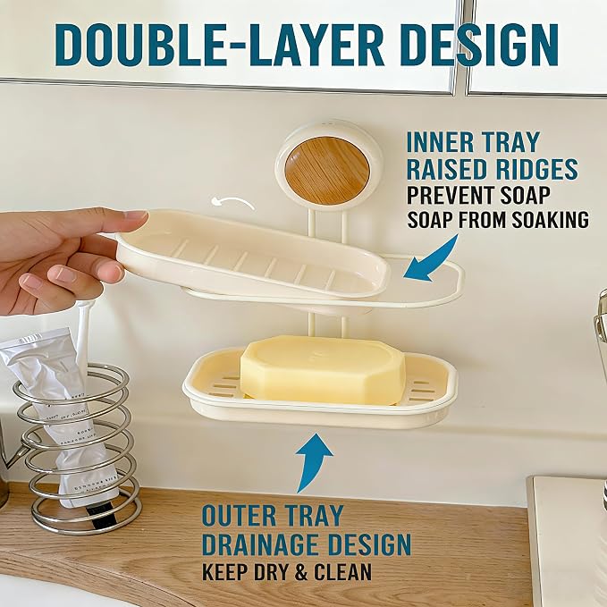 Dual-Suction Soap Dish Holder, Wall-Mounted No Drill Soap Saver - Image 5