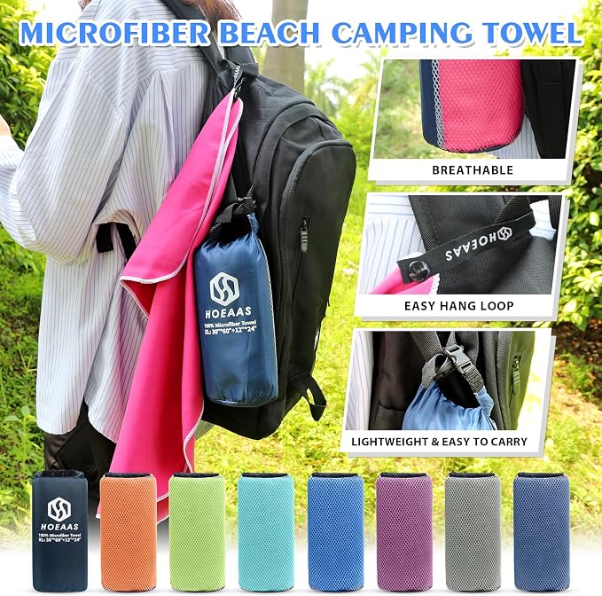 HOEAAS 2 Pack Microfiber Camping Towels, Quick Dry Towel, Super Absorbent Ultra - Image 6