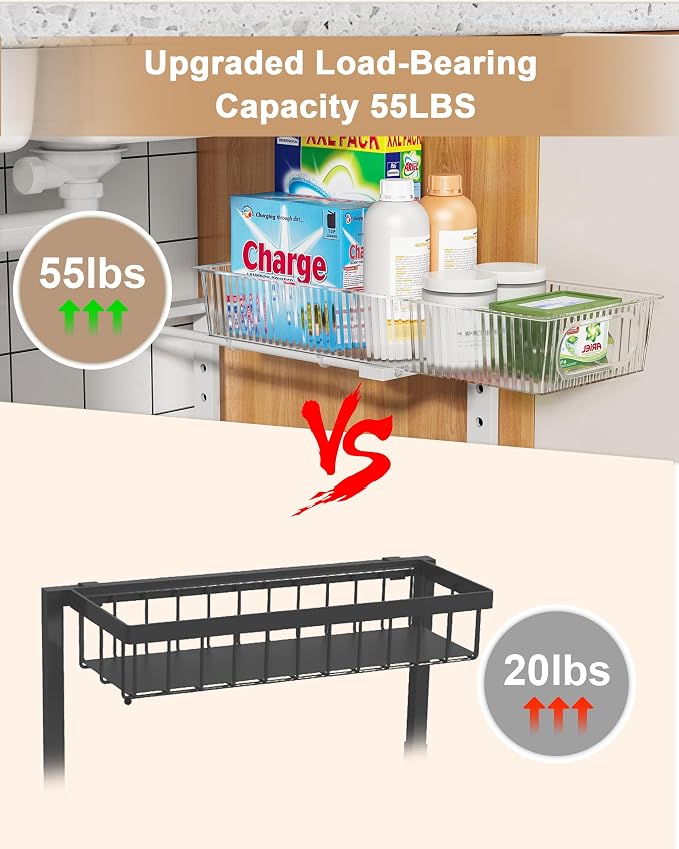 UMDONX Under Sink Organizer 2-Pack Adjustable Bathroom Under Sink Pull-Out - Image 7