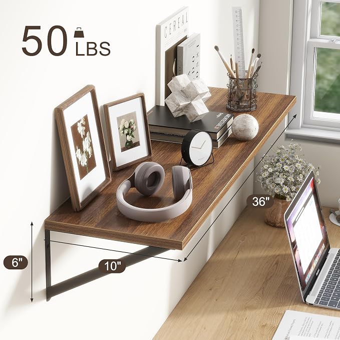 36"W x 10"D Floating Shelves, 10 Inch Deep Walnut Floating Shelves, Farmhouse - Image 3