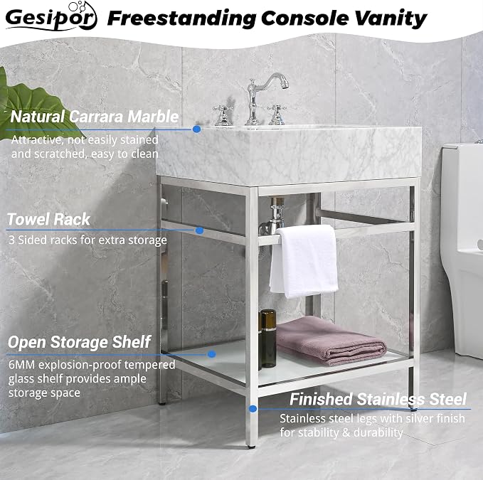 GESIPOR Bathroom Carrara Marble Vanity - Image 2