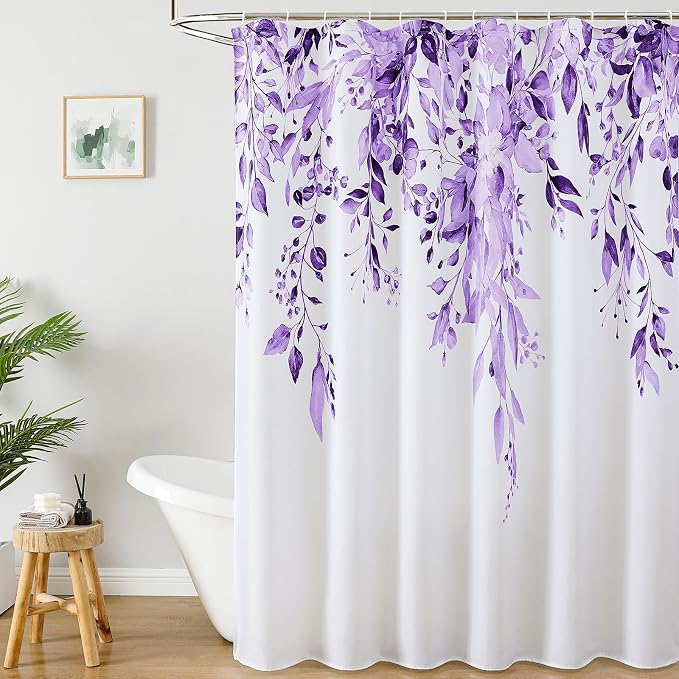 Colorful Star Purple Eucalyptus Waterproof Shower Curtain Set by Colorful+Star
