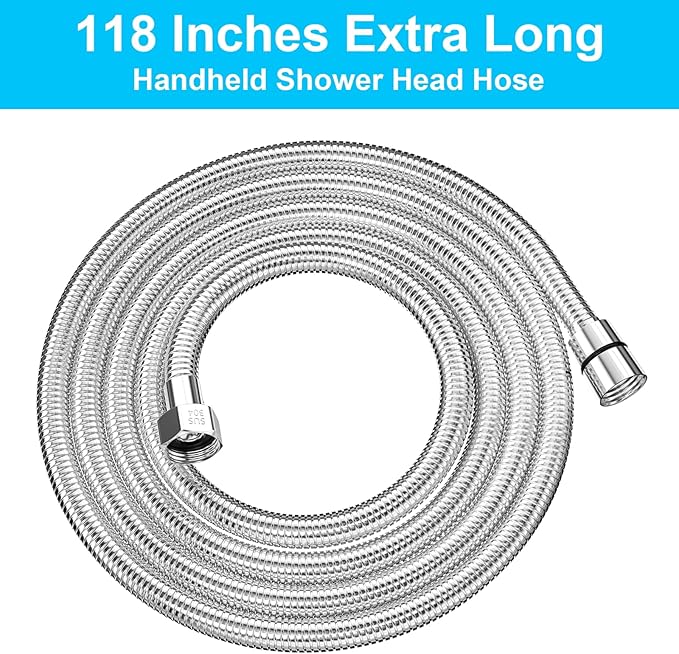 118" Shower Hose, Extra Long 304 Stainless Steel Handheld Shower Head Hose - Image 2