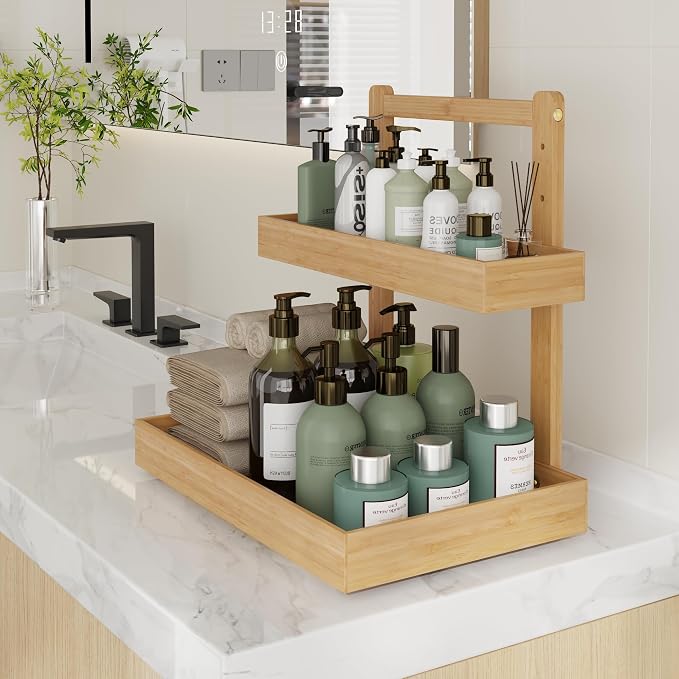 Bamboo Under Sink Organizer and Storage, 2 Tier Pull Out Cabinet Organizer - Image 8