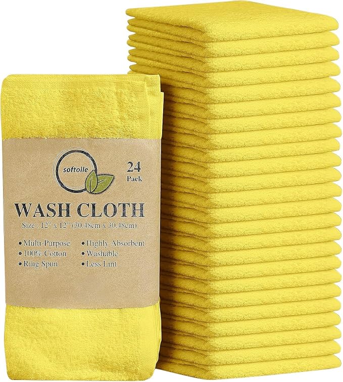 Softolle 100% Cotton Washcloths 24 Pack Soft, Highly Absorbent Washcloth by Softolle