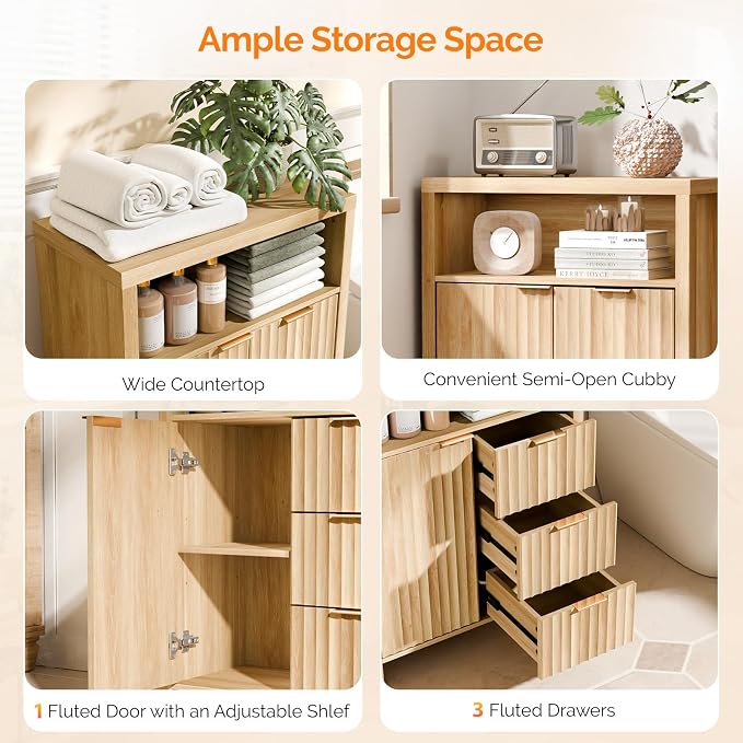 VINGLI Fluted Bathroom Floor Storage Cabinet - Image 3