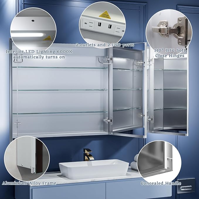 ExBrite LED Lighted Bathroom Medicine Cabinet - Image 4