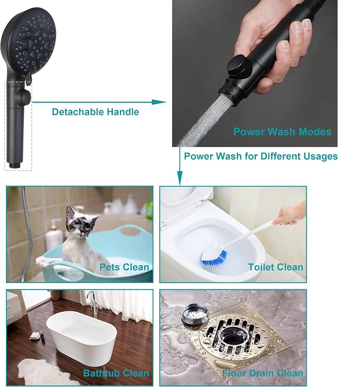 Handheld Shower Head with On Off Switch, 8-mode High Pressure Shower Wand with - Image 5