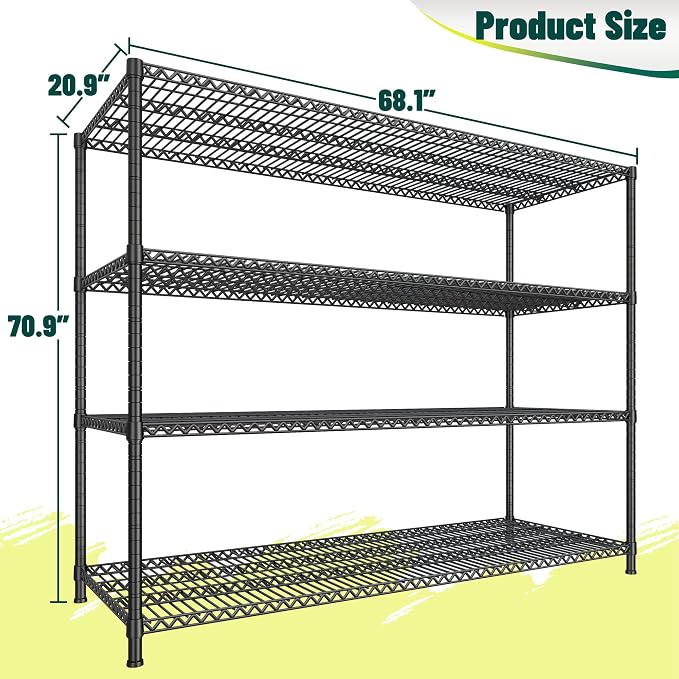 2500 LBS Shelf Storage Shelves 68.1" W Wire Shelving Unit, Garage Shelving - Image 3