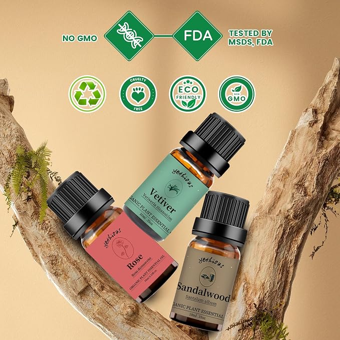 yethious 3 Pack Rose Sandalwood Vetiver Essential Oil Set Organic Pure - Image 6