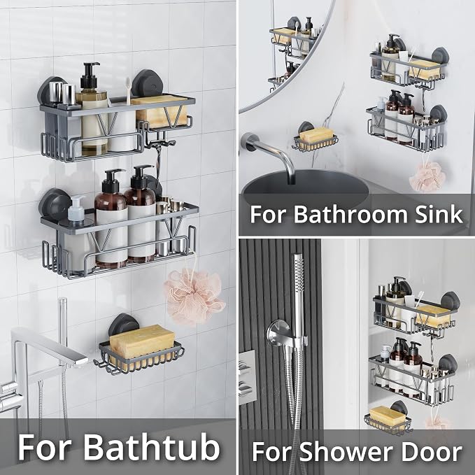 KEGII Suction Cup Shower Caddy – 3 Pack Suction Cup Shelf - Image 8