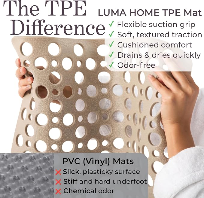 Non Slip Bathtub Mat and Shower Mat Beige TPE Strong Suction Cups Aesthetic - Image 6