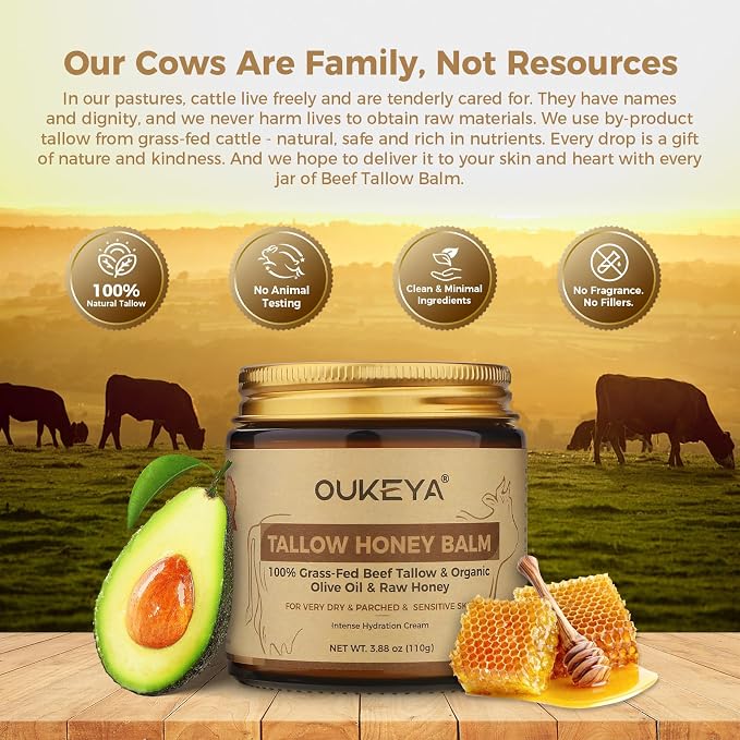 OUKEYA Beef Tallow Balm Moisturizing Cream, Natural Beef Tallow Face & Body - Image 6