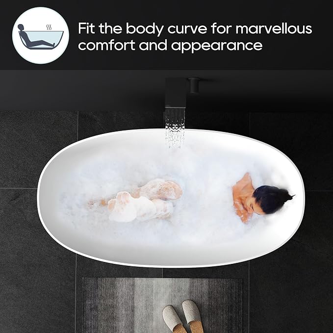 SJ STAR&JANE 51" Solid Surface Freestanding Bathtub, Stone Resin Oval Soaking - Image 4
