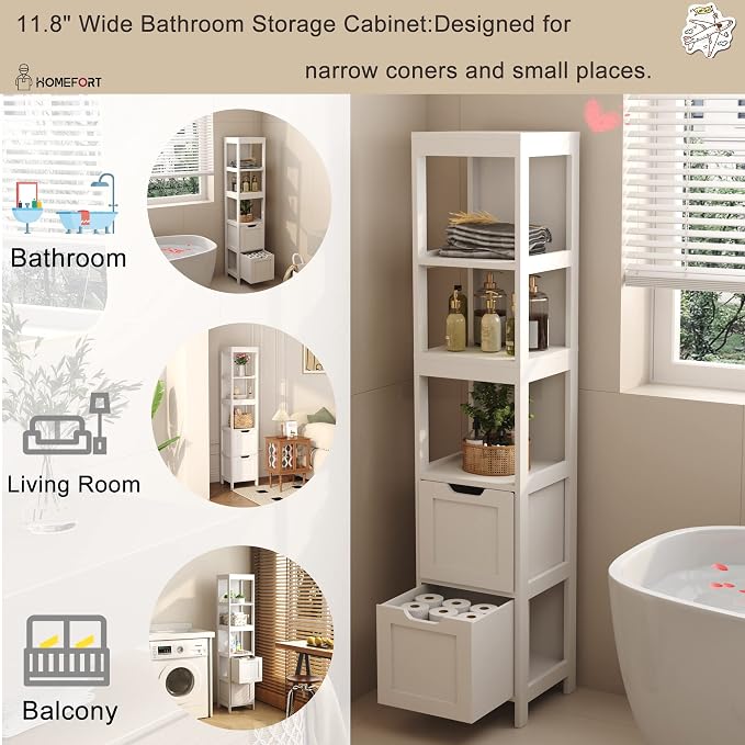 HOMEFORT Bathroom Storage Cabinet, Slim Tall Cabinet, Narrow Floor Cabinet - Image 8