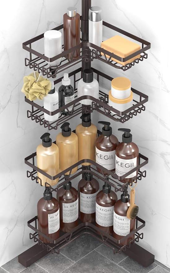 KEGII Floor Corner Shower Caddy Standing, Rustproof 4-Tier Shower Shelf - Image 7