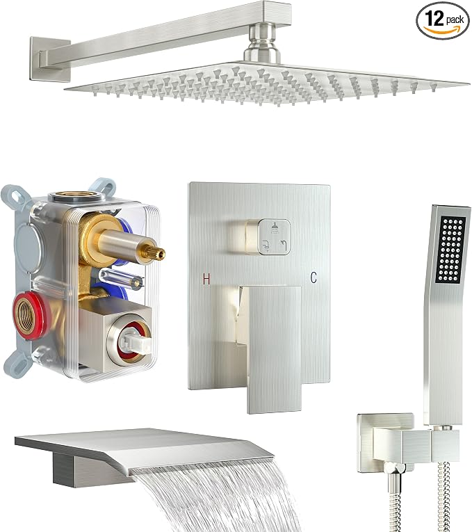 Shower System with Tub Spout, Wall Mounted Shower Faucet Set by Fatspas